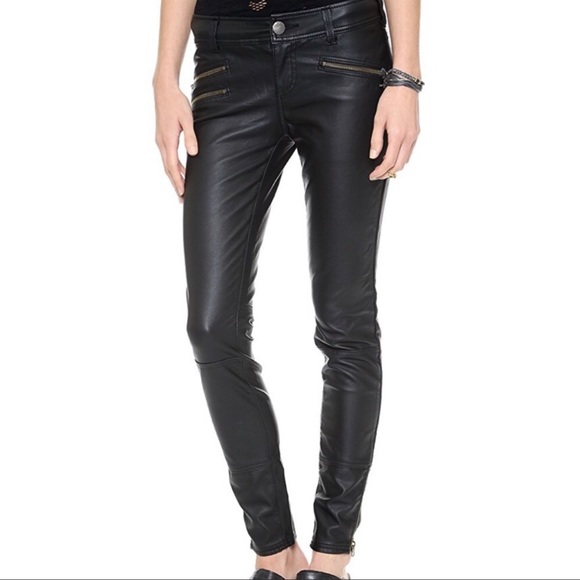 FREE PEOPLE Moto Faux Leather Pants Black Size 6 NWT - Picture 1 of 9
